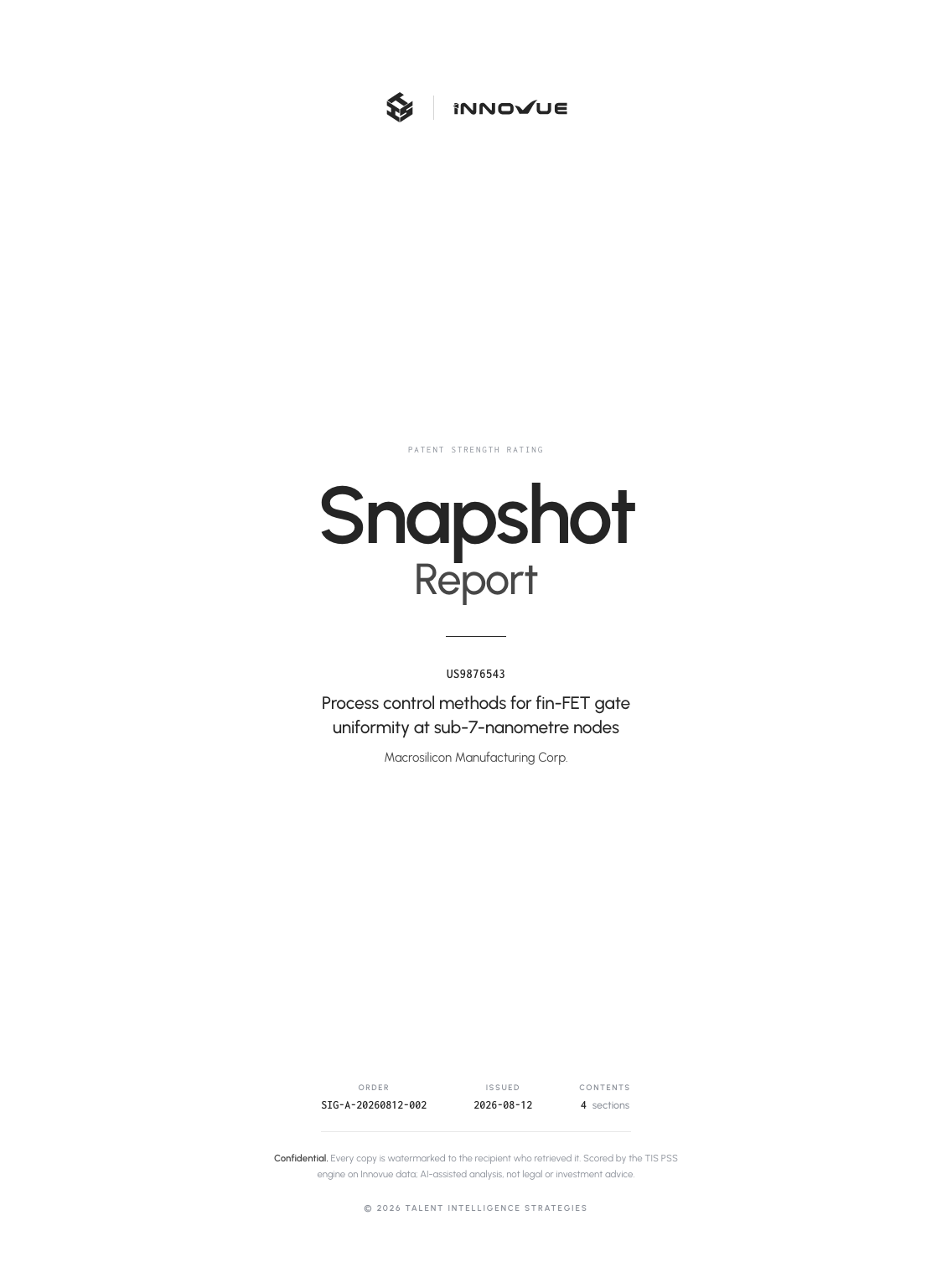 Sample Snapshot report, cover sheet