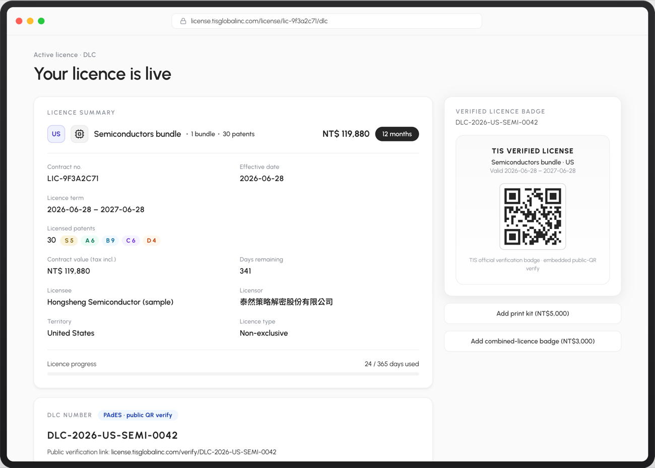 Licensing Platform, Step 6 — your live Digital Licence Credential.